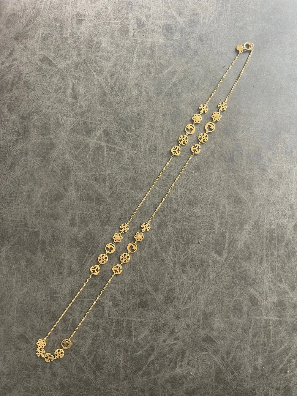 Tory Burch Gold Logo & Floral Motif Necklace
